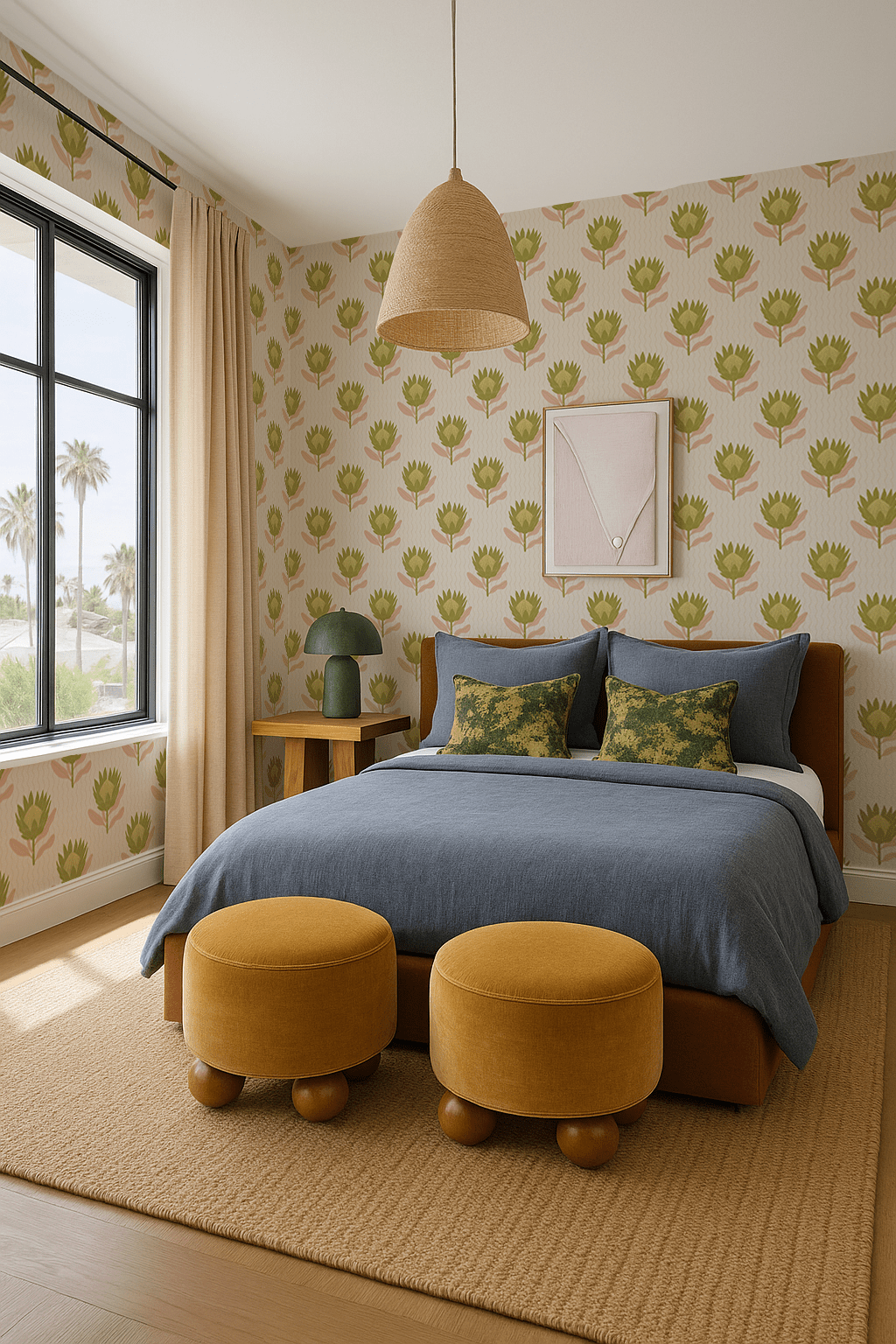 King Protea Wallpaper, tan and olive - mosswell.us