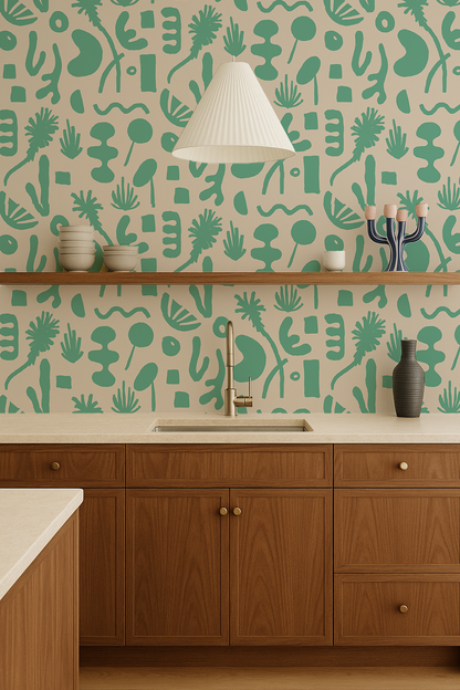 Pool Side Wallpaper, tan and teal