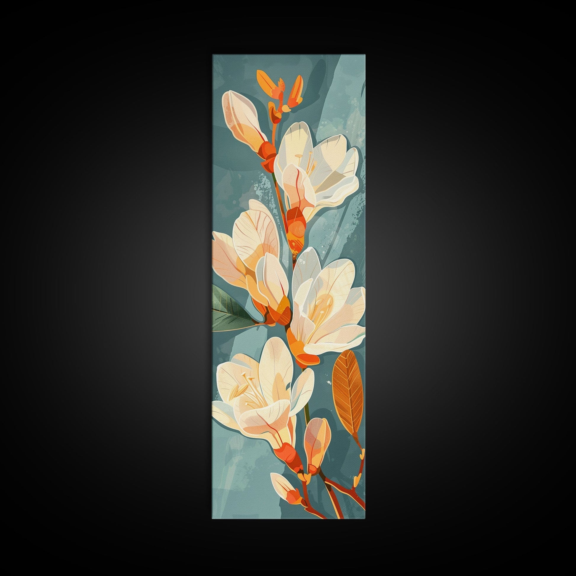 Light Cream Magnolia Blooms On Abstract Background Skinny Art Tall Art Framed Canvas Print Japanese Style Art Ukiyo - e Art Wood Block Print Delicate Decorative - mosswell.us
