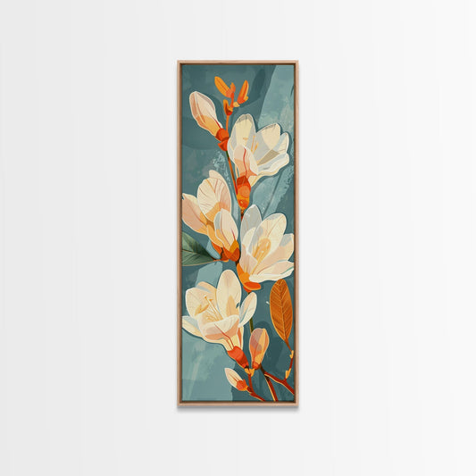 Light Cream Magnolia Blooms On Abstract Background Skinny Art Tall Art Framed Canvas Print Japanese Style Art Ukiyo - e Art Wood Block Print Delicate Decorative - mosswell.us