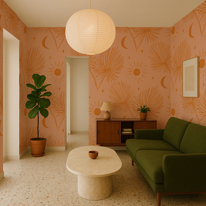 Night Palm Wallpaper, peach and orange