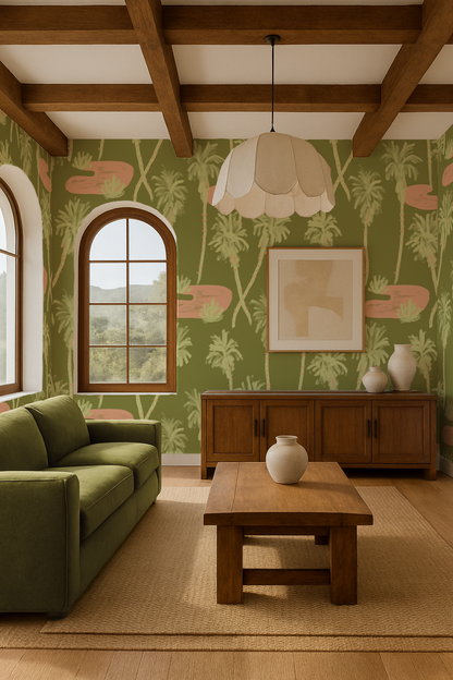 Palm Oasis Wallpaper, olive green