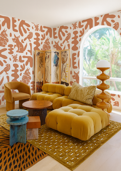 Abstract Animales Wallpaper, terra cotta