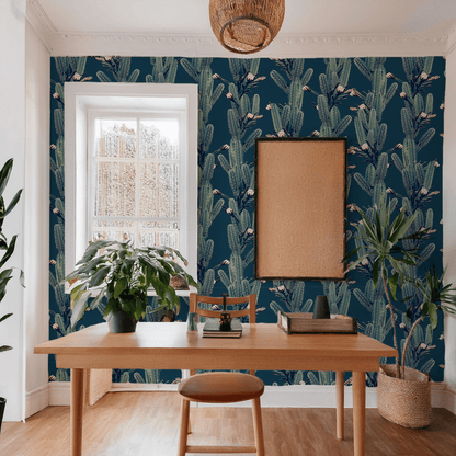 Los Cactus Wallpaper, blue - mosswell.us