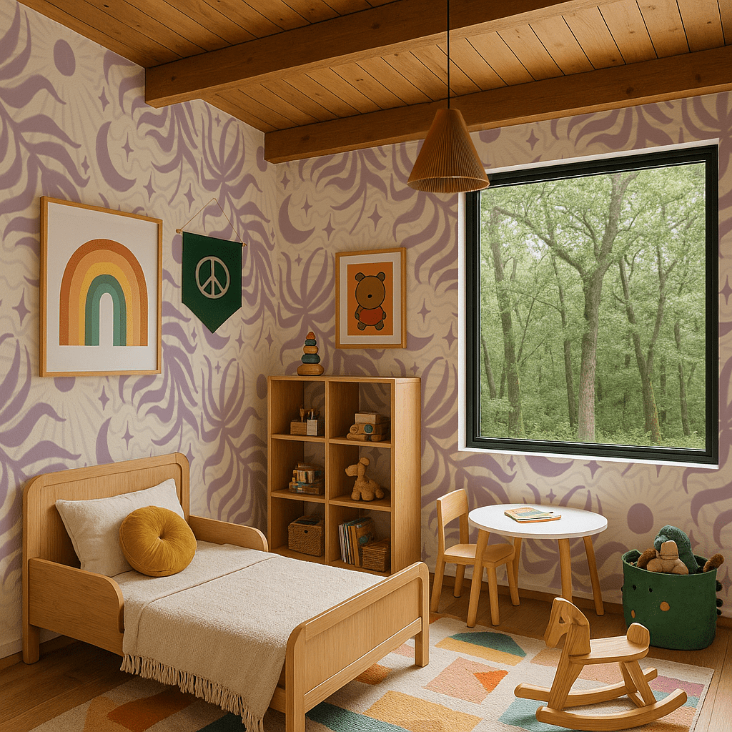 Lunar Leaf Wallpaper, beige and lavender - mosswell.us