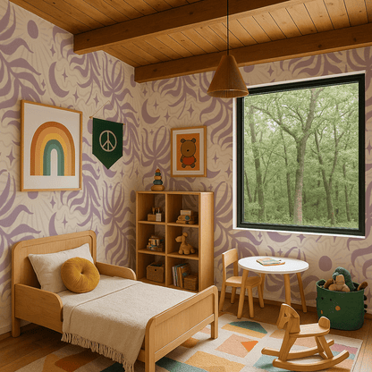 Lunar Leaf Wallpaper, beige and lavender - mosswell.us