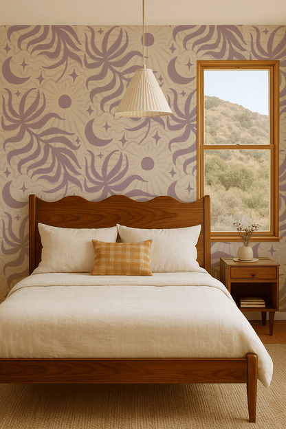Lunar Leaf Wallpaper, beige and lavender - mosswell.us