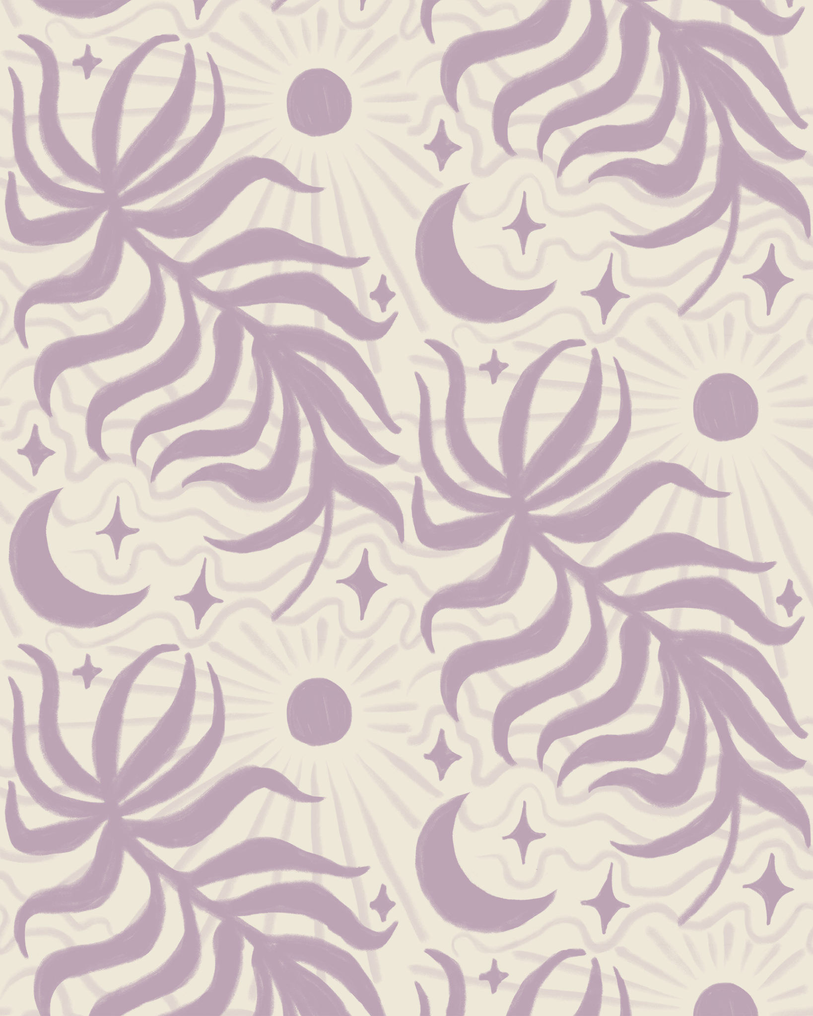 Lunar Leaf Wallpaper, beige and lavender - mosswell.us