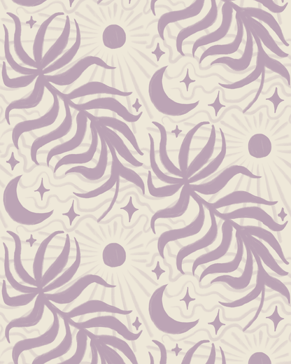 Lunar Leaf Wallpaper, beige and lavender - mosswell.us