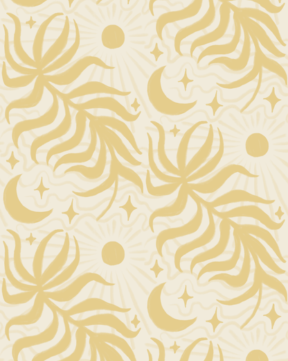 Lunar Leaf Wallpaper, beige and lemon - mosswell.us