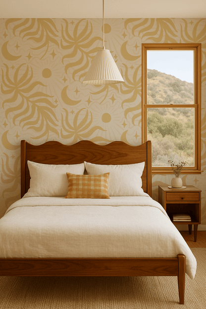 Lunar Leaf Wallpaper, beige and lemon - mosswell.us
