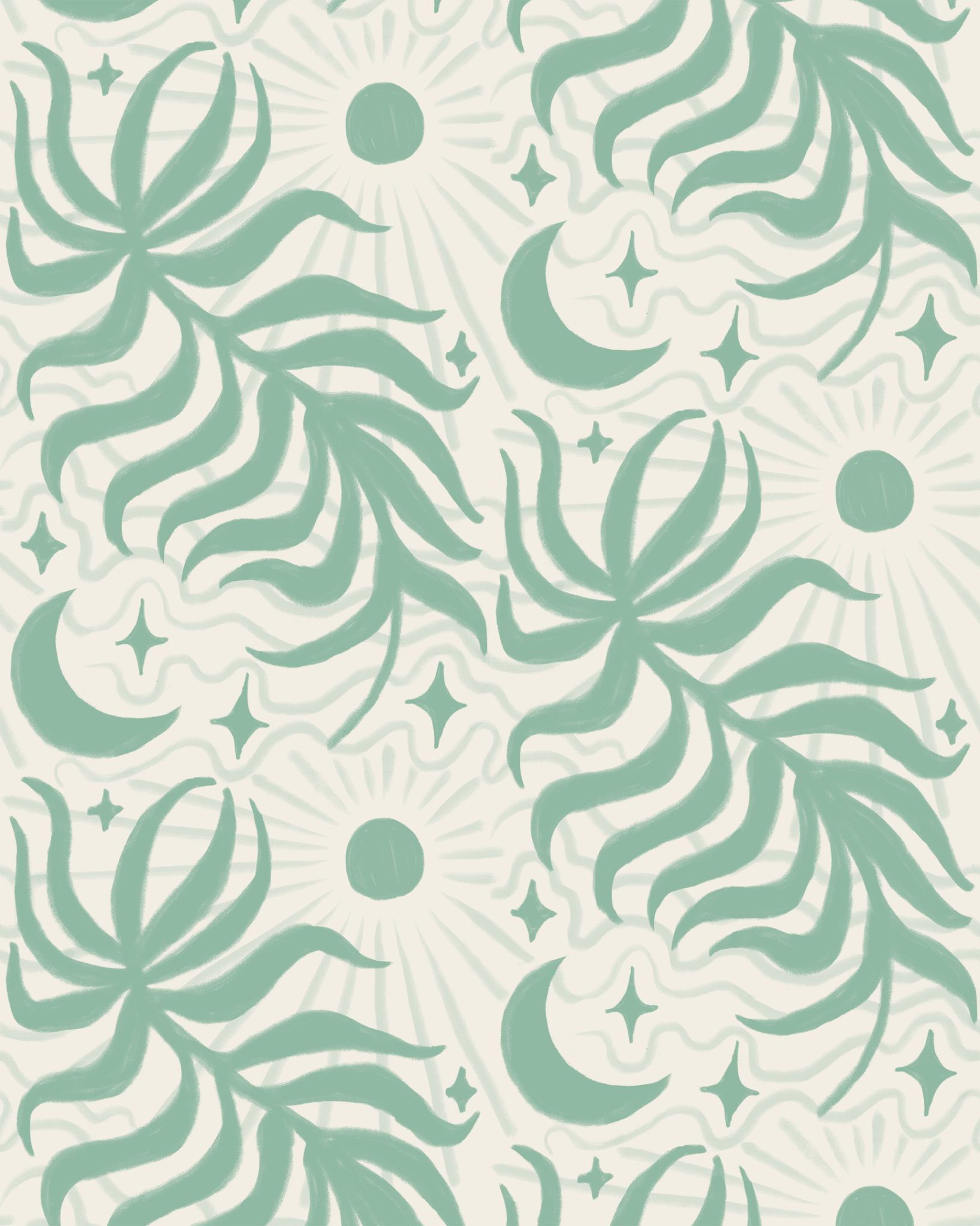 Lunar Leaf Wallpaper, beige and mint - mosswell.us