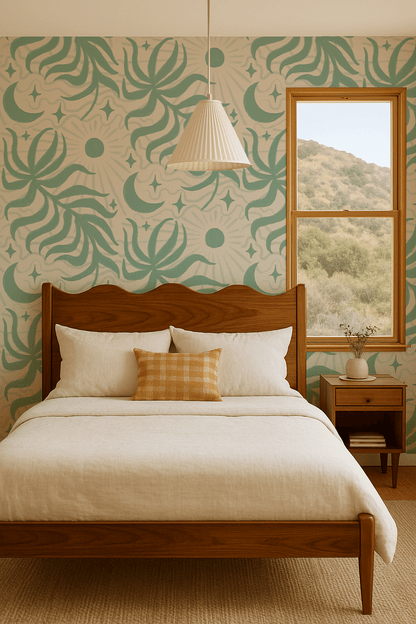 Lunar Leaf Wallpaper, beige and mint - mosswell.us