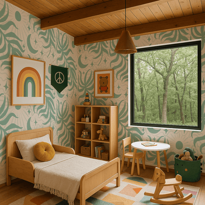 Lunar Leaf Wallpaper, beige and mint - mosswell.us