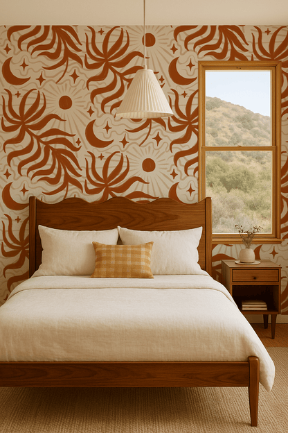 Lunar Leaf Wallpaper, beige and rust - mosswell.us