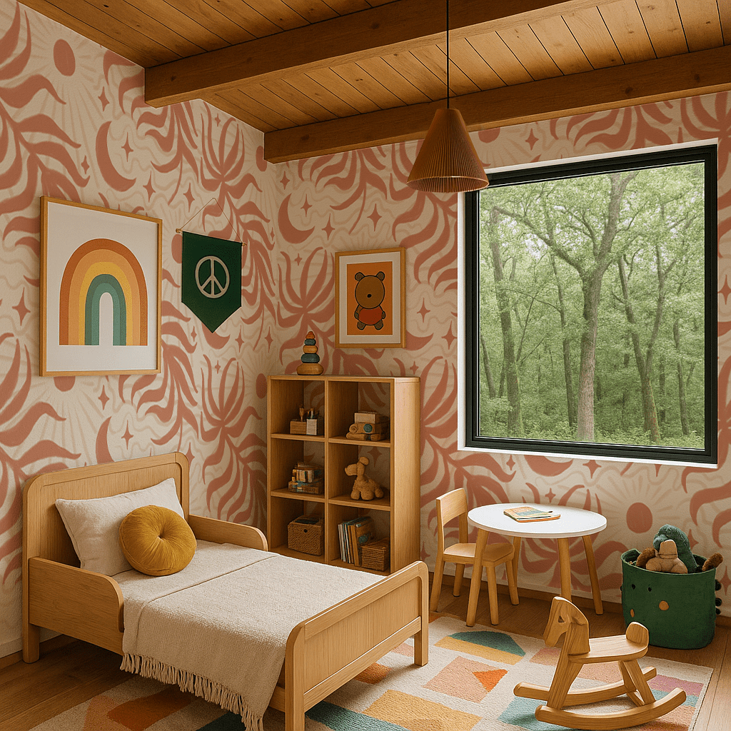 Lunar Leaf Wallpaper, beige and terra cotta - mosswell.us