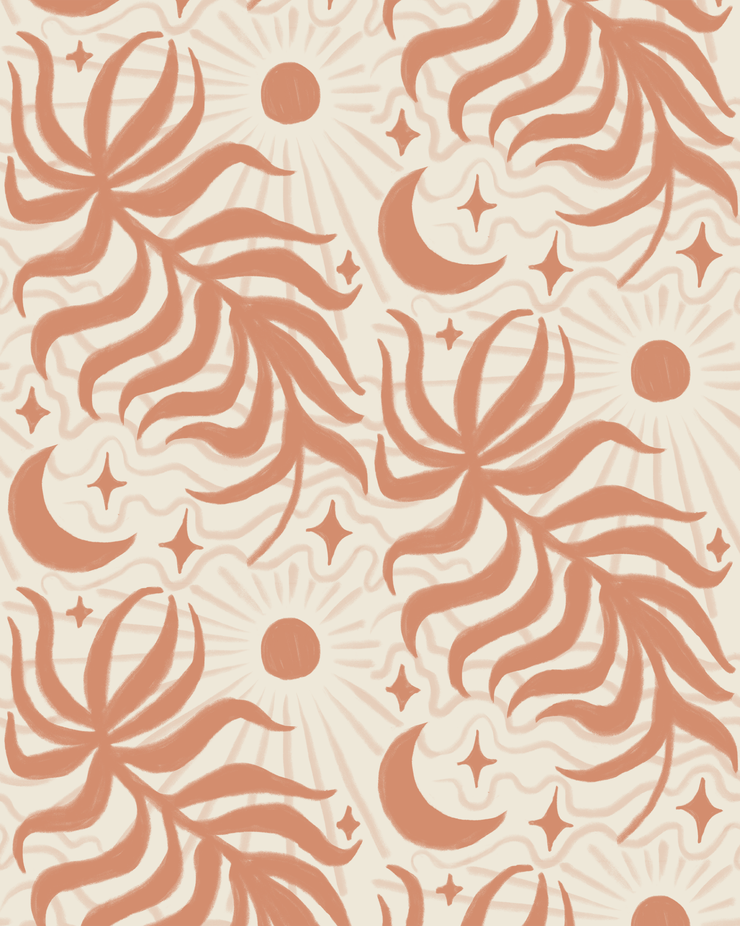 Lunar Leaf Wallpaper, beige and terra cotta - mosswell.us