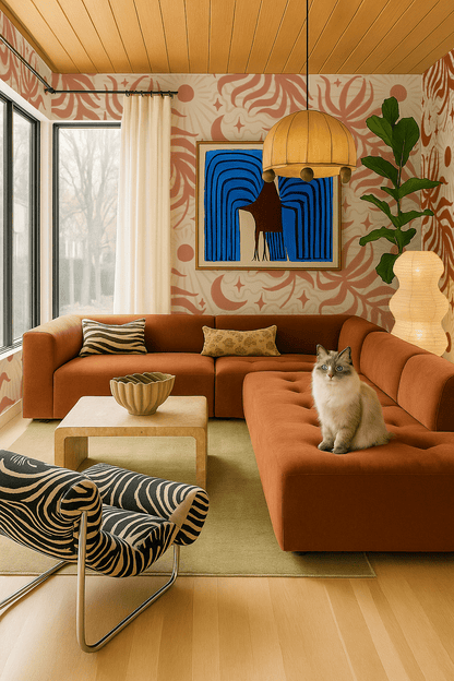 Lunar Leaf Wallpaper, beige and terra cotta - mosswell.us