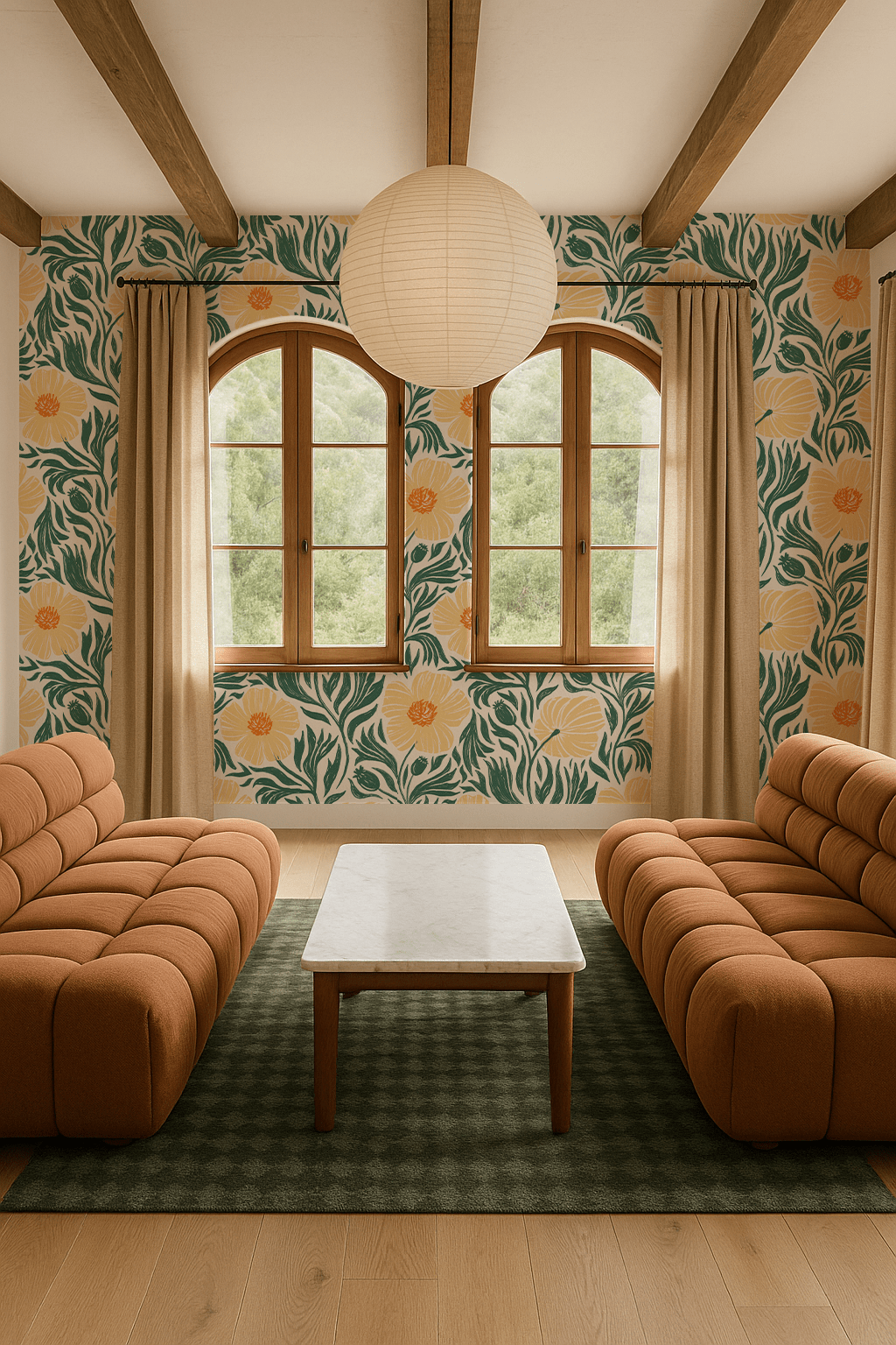 Matilija Wallpaper, white, teal & peach - mosswell.us