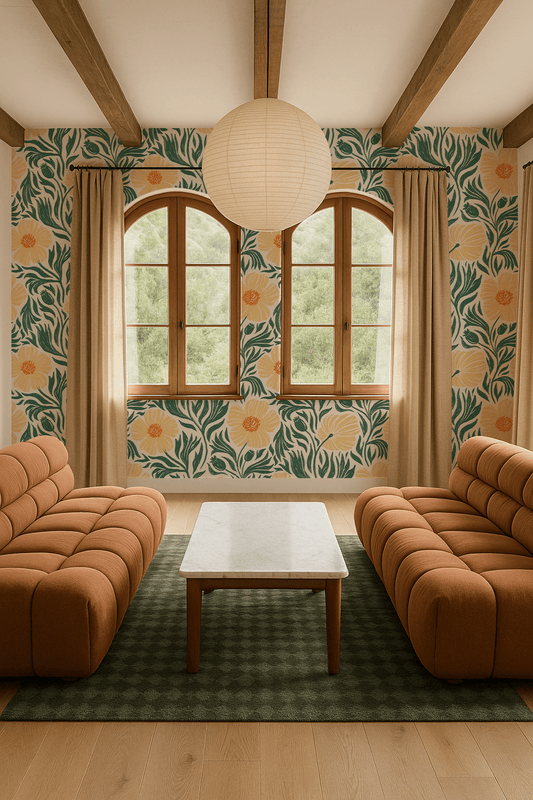 Matilija Wallpaper, white, teal & peach - mosswell.us