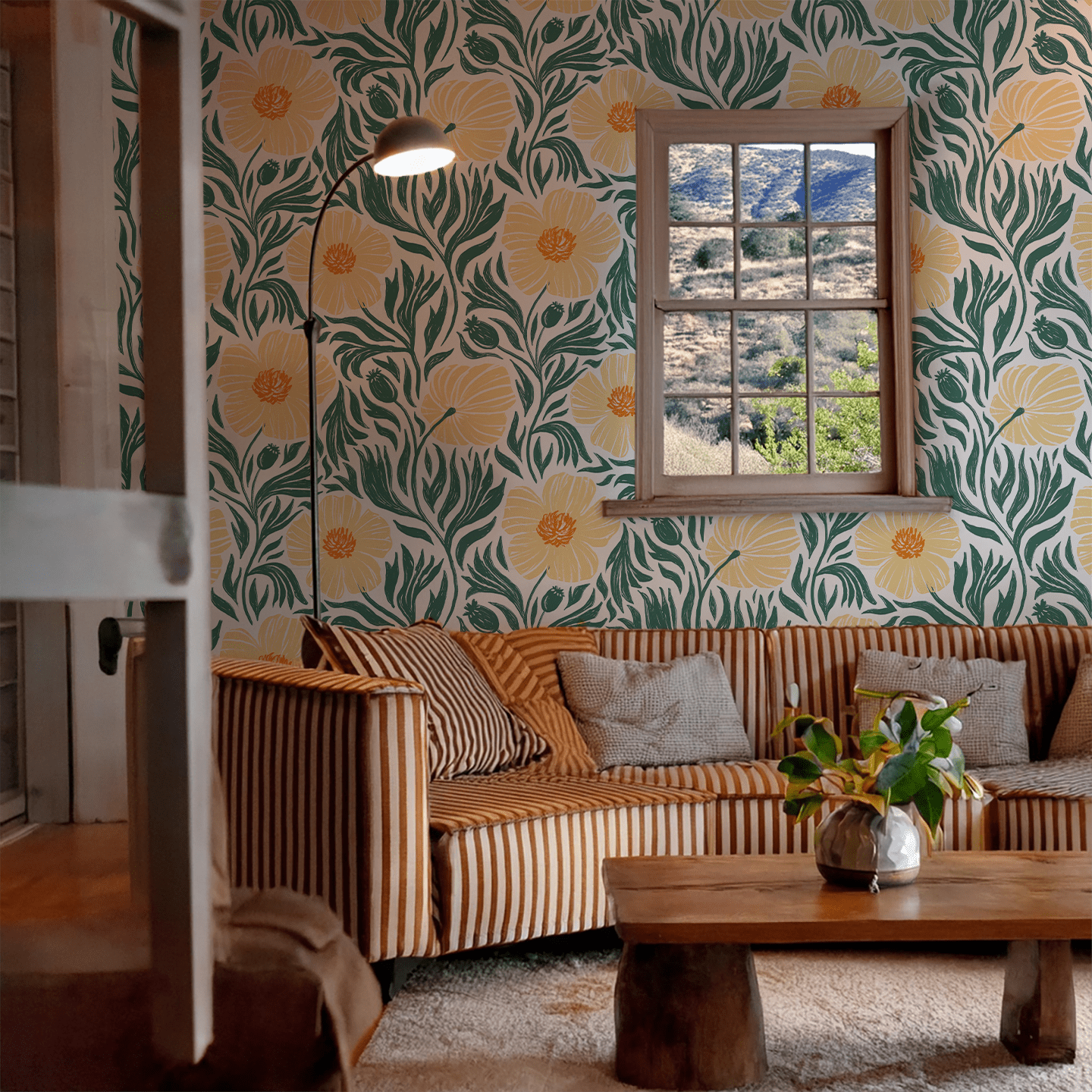 Matilija Wallpaper, white, teal & peach - mosswell.us