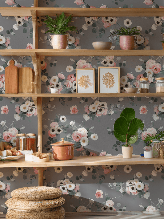Midnight Floral Wallpaper, gray - mosswell.us