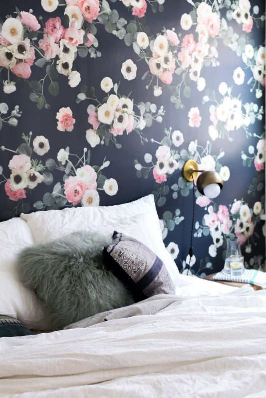 Midnight Floral Wallpaper, navy - mosswell.us