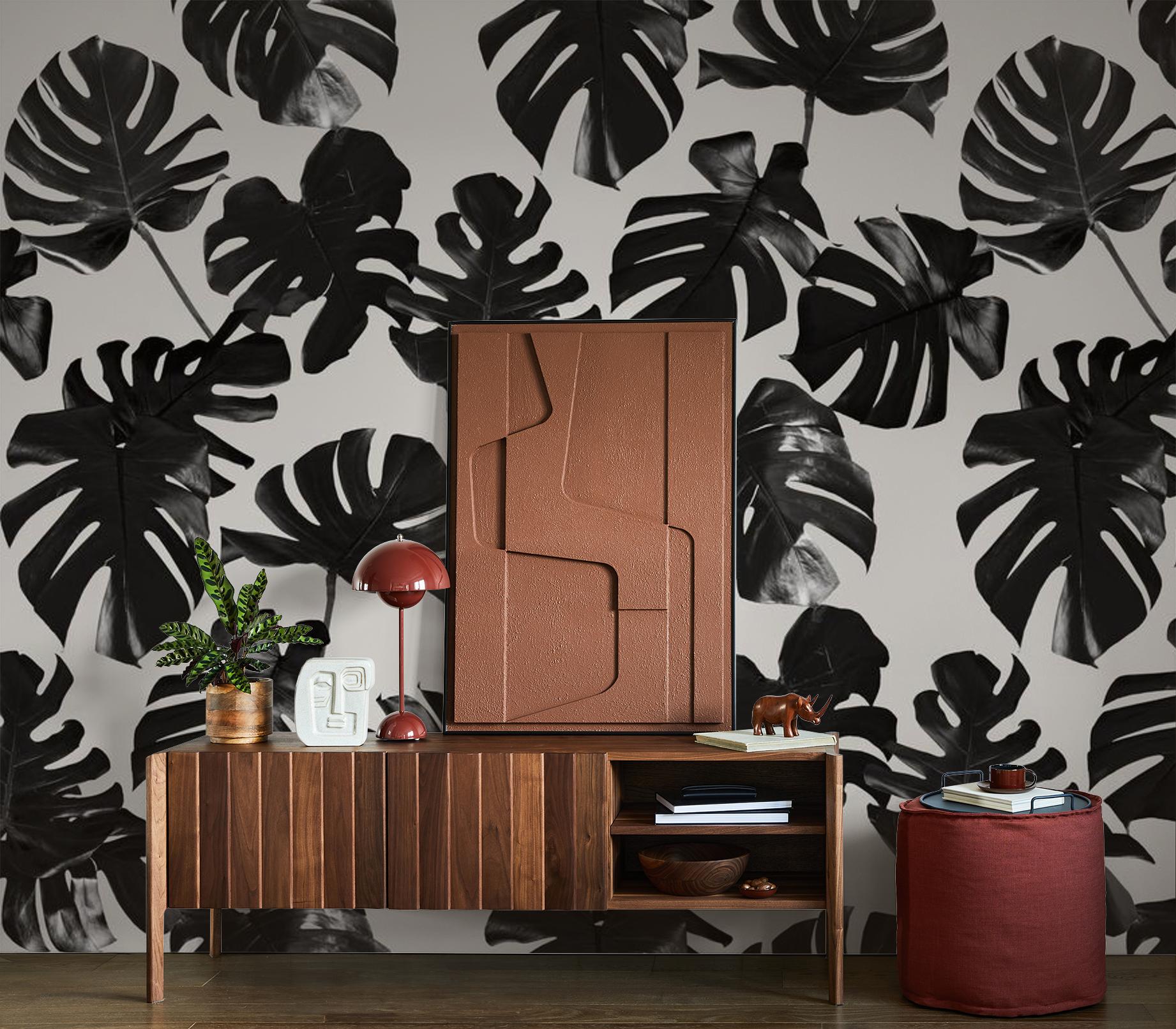 Monstera Leaf Wallpaper, black & off - white - mosswell.us