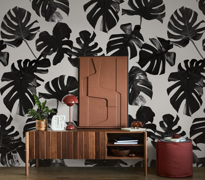 Monstera Leaf Wallpaper, black & off - white - mosswell.us