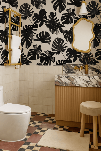 Monstera Leaf Wallpaper, black & off - white - mosswell.us
