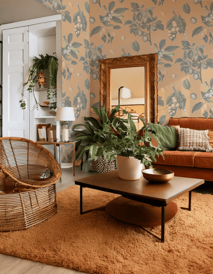 Muted Vintage Orchard Wallpaper, orange - mosswell.us
