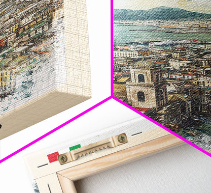 Naples Italy Framed Canvas Print, Scenic Travel Poster, Watercolor Painting, Coastal Wall Art, Home Decor, Vacation Art, Unique Art - mosswell.us