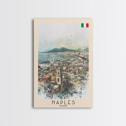 Naples Italy Framed Canvas Print, Scenic Travel Poster, Watercolor Painting, Coastal Wall Art, Home Decor, Vacation Art, Unique Art - mosswell.us