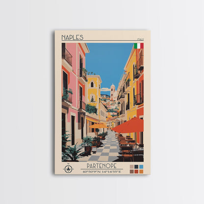 Naples Italy Travel Poster Framed Canvas Print, Midcentury Modern Art, Pop Art Wall Decor, Scenic Wall Art, Living Room Decoration, Office Art - mosswell.us