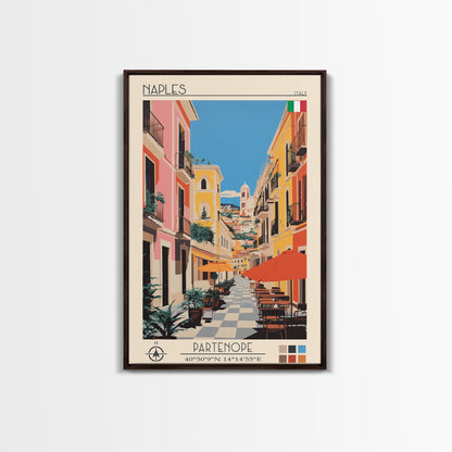 Naples Italy Travel Poster Framed Canvas Print, Midcentury Modern Art, Pop Art Wall Decor, Scenic Wall Art, Living Room Decoration, Office Art - mosswell.us