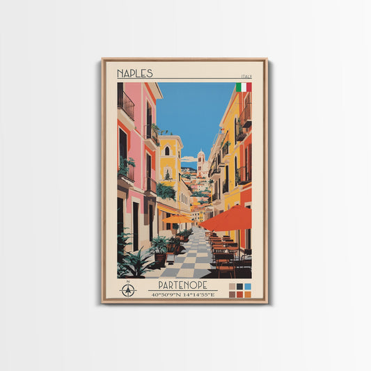 Naples Italy Travel Poster Framed Canvas Print, Midcentury Modern Art, Pop Art Wall Decor, Scenic Wall Art, Living Room Decoration, Office Art - mosswell.us