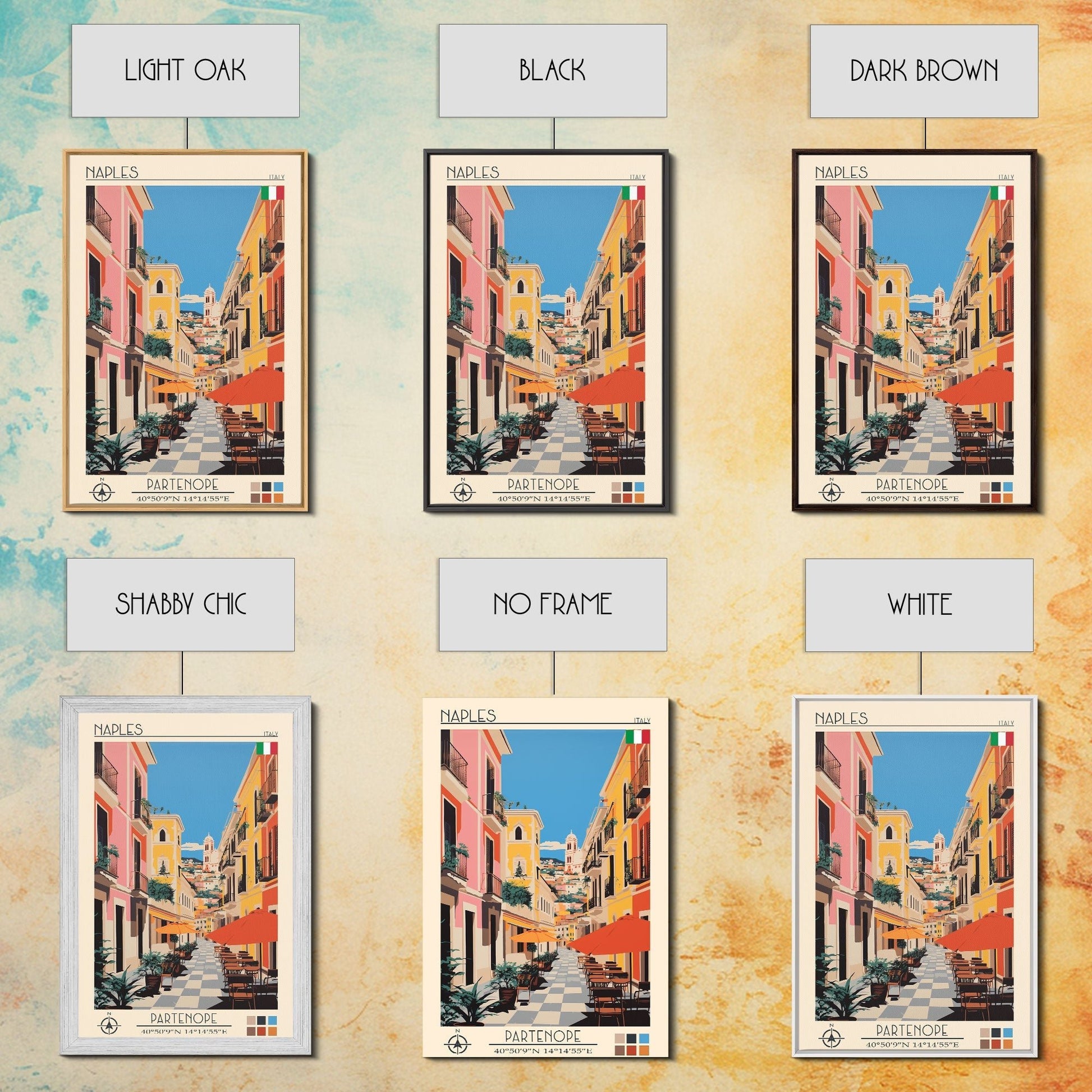 Naples Italy Travel Poster Framed Canvas Print, Midcentury Modern Art, Pop Art Wall Decor, Scenic Wall Art, Living Room Decoration, Office Art - mosswell.us