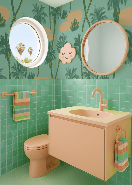 Palm Oasis Wallpaper, teal - mosswell.us