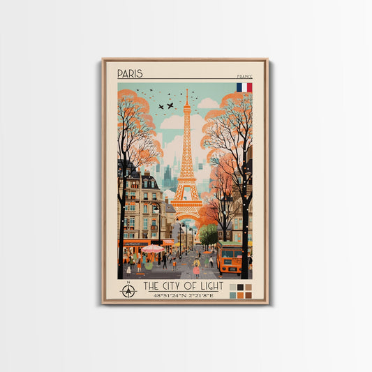 Paris France Travel Poster Framed Canvas Print, Midcentury Modern Art, Pop Art Wall Decor, Scenic Wall Art, Living Room Decoration, Office Gift - mosswell.us