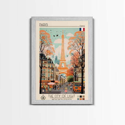 Paris France Travel Poster Framed Canvas Print, Midcentury Modern Art, Pop Art Wall Decor, Scenic Wall Art, Living Room Decoration, Office Gift - mosswell.us