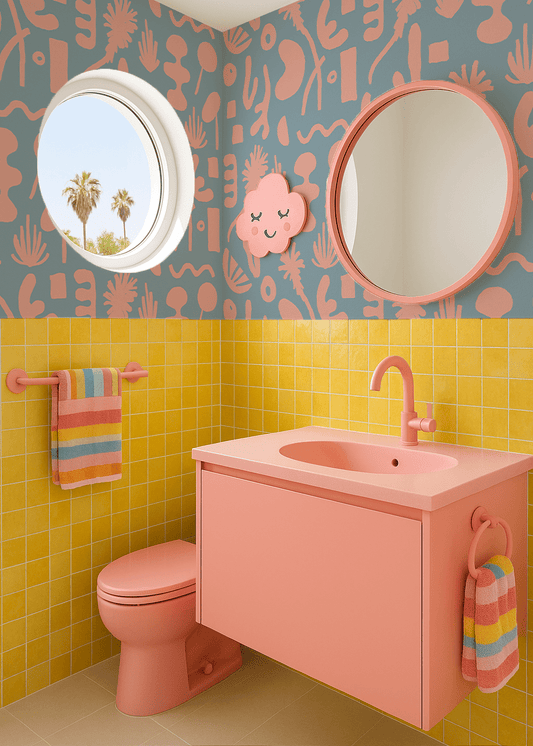 Pool Side Wallpaper, blue and pink - mosswell.us