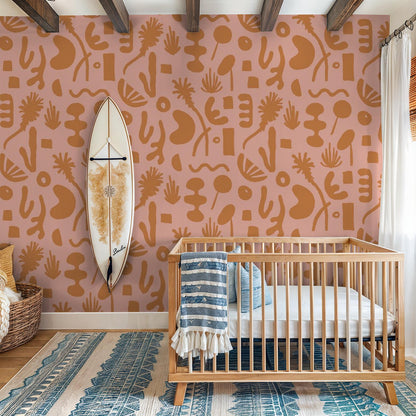 Pool Side Wallpaper, pink & orange - mosswell.us
