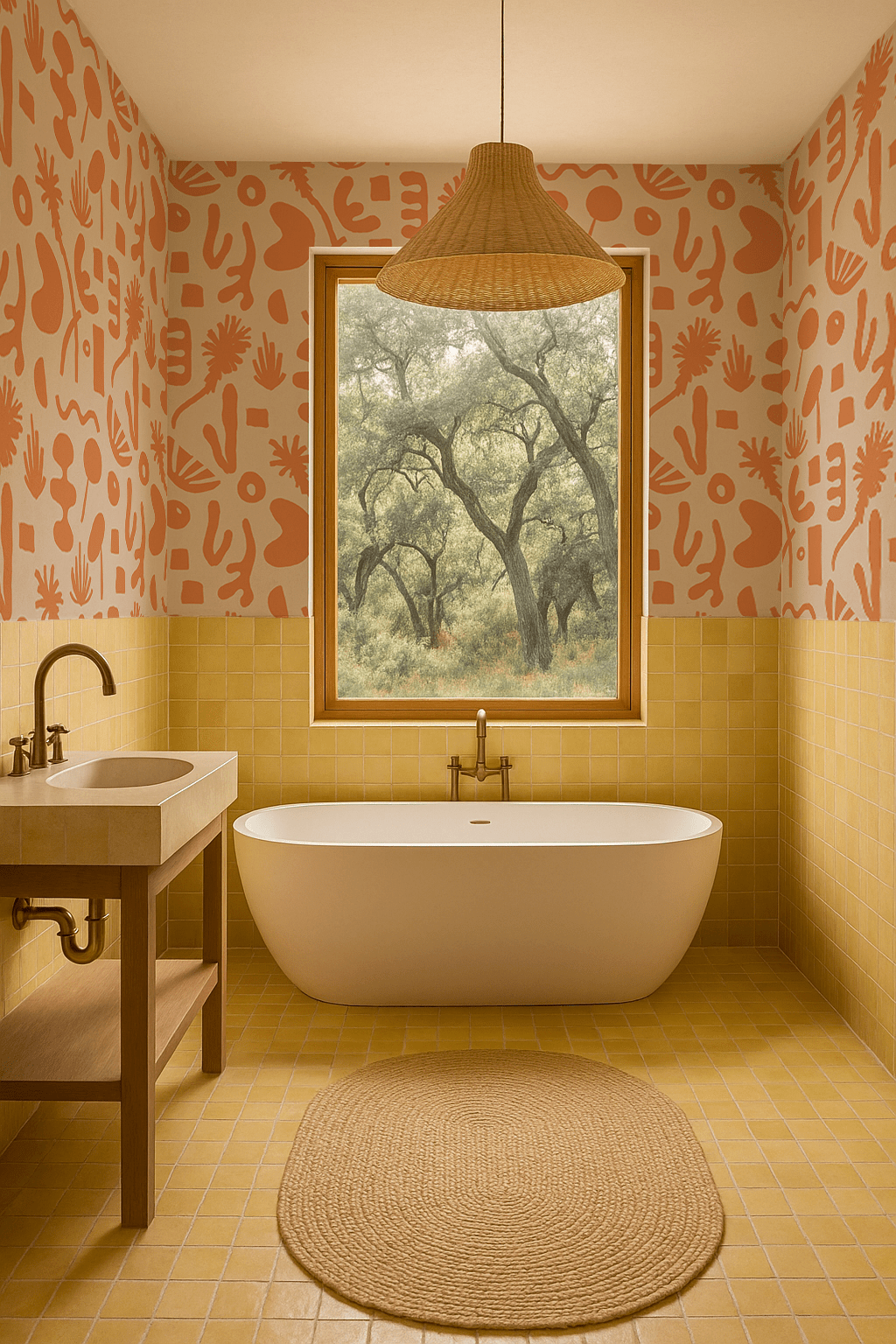 Pool Side Wallpaper, tan and orange - mosswell.us