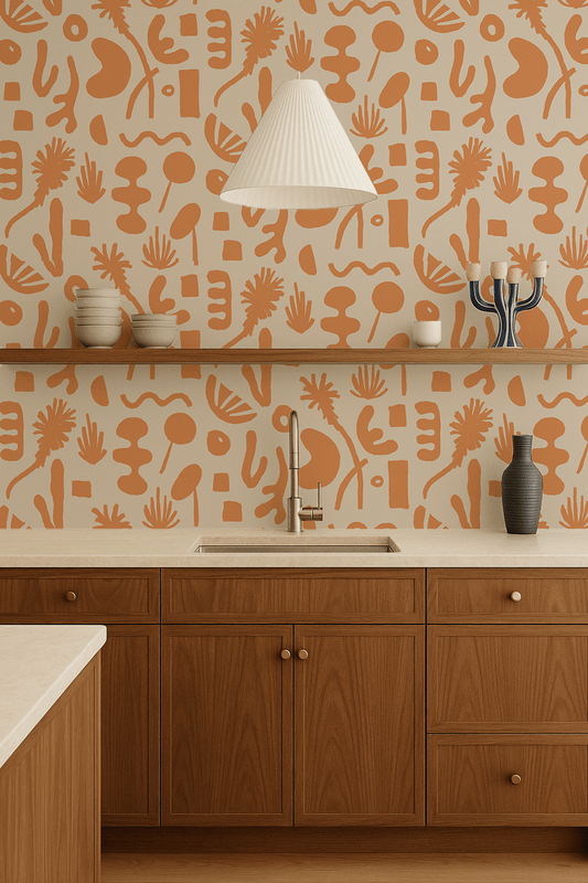 Pool Side Wallpaper, tan and orange - mosswell.us