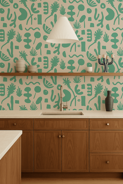 Pool Side Wallpaper, tan and teal - mosswell.us