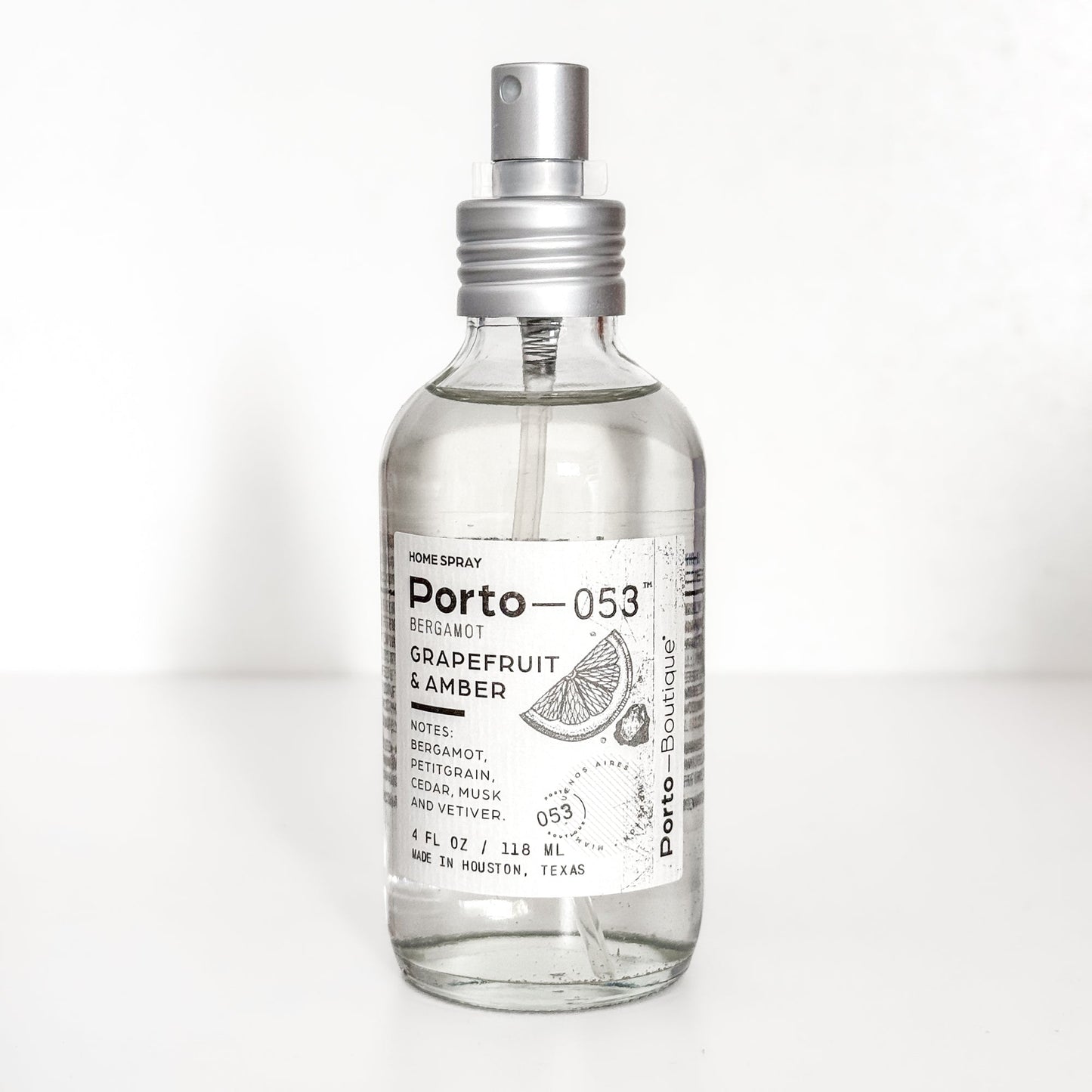 Porto - 053 Room Spray – Linen & Fabric Freshener – High Fragrance Concentration – Vegan & Handmade in USA – 4 oz Clear Glass Bottle with decorative box - mosswell.us