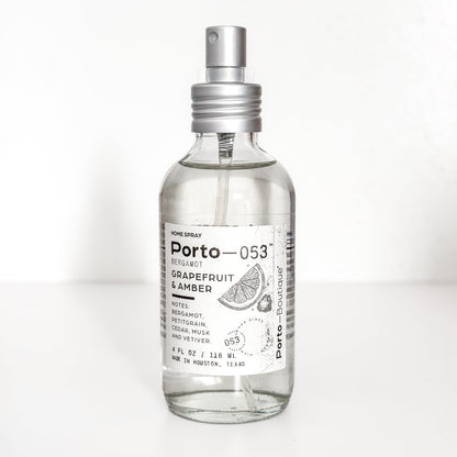 Porto - 053 Room Spray – Linen & Fabric Freshener – High Fragrance Concentration – Vegan & Handmade in USA – 4 oz Clear Glass Bottle with decorative box - mosswell.us