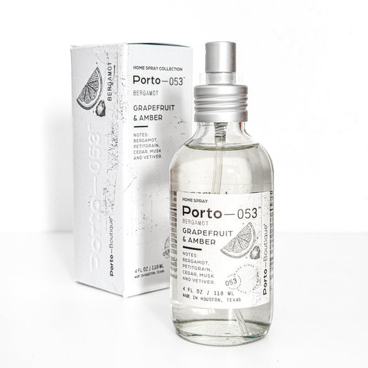 Porto - 053 Room Spray – Linen & Fabric Freshener – High Fragrance Concentration – Vegan & Handmade in USA – 4 oz Clear Glass Bottle with decorative box - mosswell.us