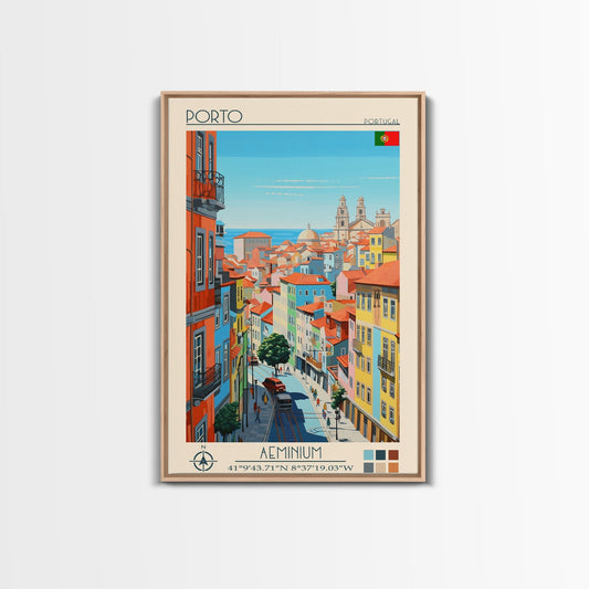 Porto Portugal Travel Poster Framed Canvas Print, Midcentury Modern Art, Pop Art Wall Decor, Scenic Wall Art, Living Room Decoration, Office Gift - mosswell.us