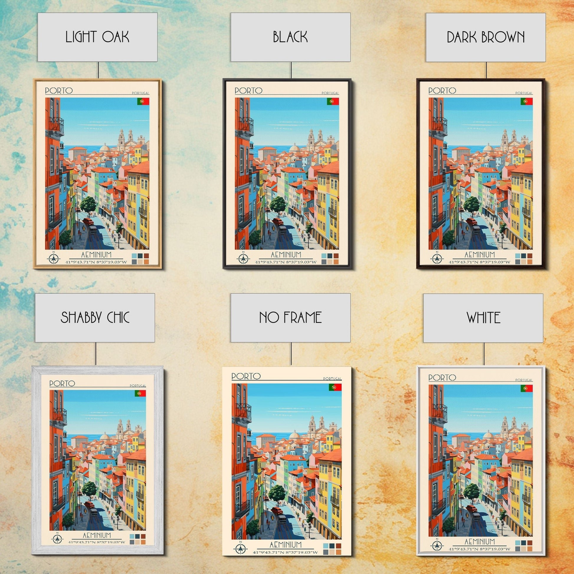 Porto Portugal Travel Poster Framed Canvas Print, Midcentury Modern Art, Pop Art Wall Decor, Scenic Wall Art, Living Room Decoration, Office Gift - mosswell.us